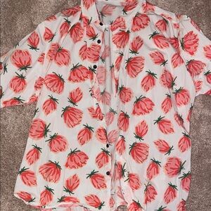 Men's Casual Flower Print Button Down Shirt